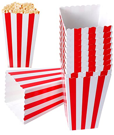 Yoosso 20 Stück Popcorn Boxen, Popcorn Tüten Rot & Weiß Gestreiften Popcorn Tüten Süßigkeiten Behälter Papier Kino Zubehör für Snacks Chips Popcorn Kekse Party Hochzeit
