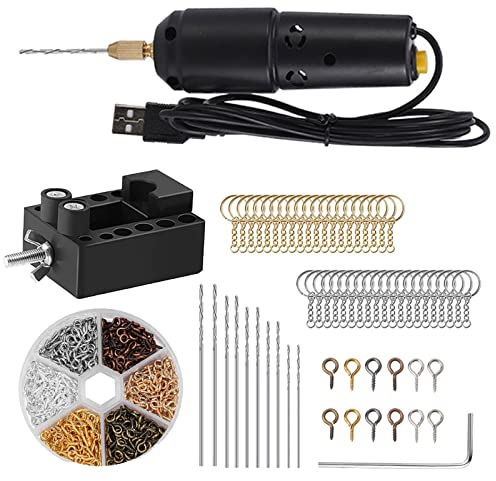 Mini trapano elettrico a mano per resina, da 0,8 a 1,2 mm micro USB per la creazione di gioielli, kit di morsa, trapano fai da te con 10 punte per trapano, viti in ferro, anelli portachiavi
