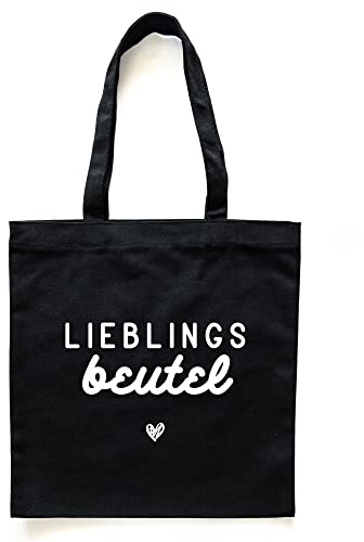 Donari® Baumwolltasche Schwarz mit Spruch - Jutebeutel Einkaufen - Stoffbeutel für Lebensmittel aus 100% Baumwolle - Stofftasche nachhaltig Bedruckt für den Einkauf (Lieblingsbeutel)