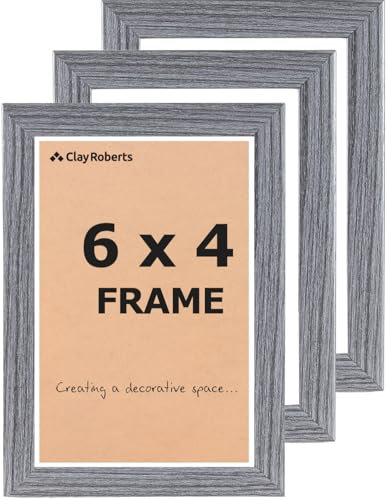 Picture Frame 6 x 4, Slate, Pack of 3, Freestanding and Wall Mountable, 10 x 15 cm, 6x4 Picture Frames, Grey 6x4 Photo Frames, 4x6 Photo Collage Gallery Display