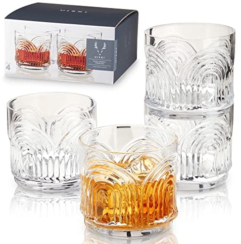 Viski Beau Lowball-Tumbler, 4er-Set 11 Unzen (325 ml) DOF-Gläser, stapelbare Barware aus bleifreiem Kristallglas, Klar
