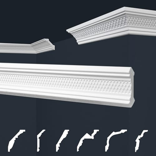 Marbet Deckenleisten weiß Sparpaket aus Styropor EPS - Stuckleisten gemustert, im traditionellen Design - (2 Meter B-03) Stuck Eckleiste Winkelleiste Wand