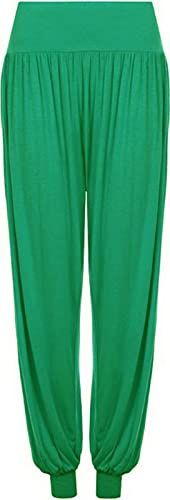Crazy Girls Womens Hareem Trouser Ladies Plain Baggy Harem Ali Baba Casual Pants, Green - Plain, ML (UK 12-14)