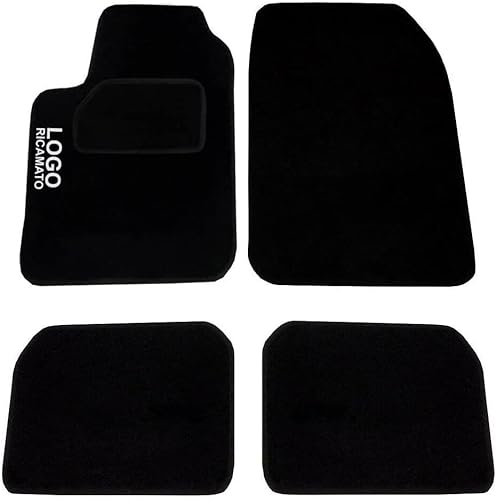 Rebeca Shop® Auto-Fußmatten für Clio, aus schwarzem Teppichstoff, anpassbar, mit gesticktem Logo, verstärkter Absatzschoner