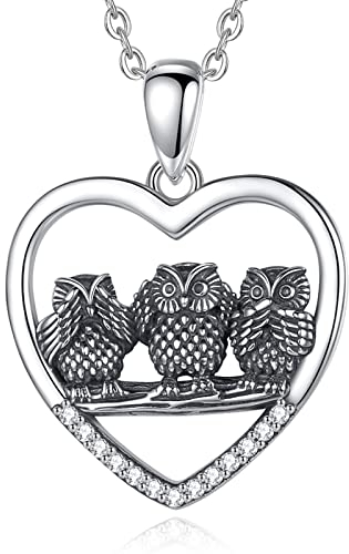 EUDORA Harmony Ball Eule Kette Damen 925 Sterling Silber, Herz Vintage Eule Schwestern Freundschaft Anhänger Halsketten, Personalisierte Schmuck Geschenk für Frauen Mädchen, Kette 45cm