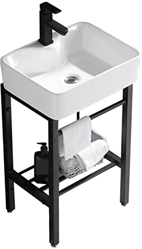 Waschtisch aus Keramik Waschbecken Handwaschbecken Spülbecken Waschschale Edelstahl Regal Waschplatz Keramikwaschbecken Kitchen Sink Waschtischunterschrank Spültisch Standwaschbecken Küchenspüle