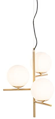 Qazqa - Design Art Deco Hängelampe I Pendellampe I Pendelleuchte Gold I Messing mit Opalglas 3-flammig - Flore I Wohnzimmer I Schlafzimmer - Stahl Kugel I Kugelförmig I Länglich - LED geeignet E14