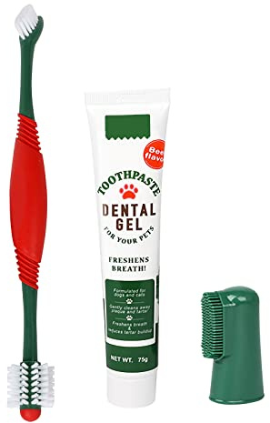 Pet Dog Toothbrush Cat Finger Toothbrush Toothpaste 360° Teeth Cleaning Fresh Breath Kit Beef Flavor Dog Plaque Removal Health Supplies
