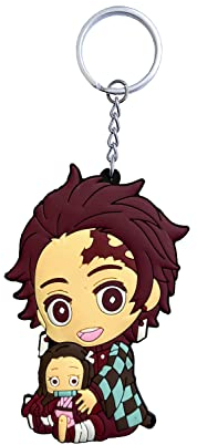 Aurabeam Tanjiro Kamado assis deux faces PVC démons chasseur démons slayer porte-clés Anime japonais, coloré, M