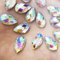 500x 13mm Flat Back Rhinestone Small Medium Teardrop Large AB Bead Acrylic Diamante Gem Crystal Clear Jewel Pear Tear Drop Rhinestones Cabochon Glue on Iridescent Silver Backed Embellishment Nail Art