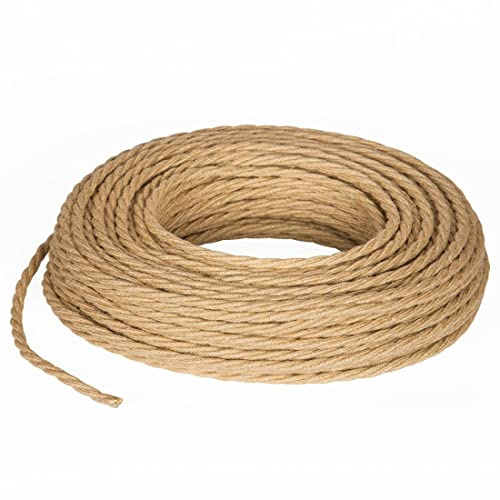Cavo Elettrico Treccia/Trecciato Rivestito in Tessuto. Colore Juta. Sezione 3x2.50 (50 Metri)