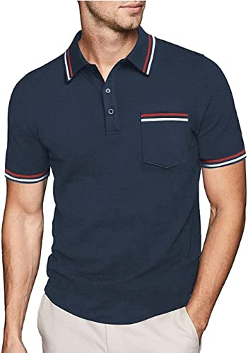 JACKETOWN Polo Shirts Herren Kurzarm Golf Poloshirt Schnelltrocknend Casual Sport Shirt Outdoor Atmungsaktives T-Shirts Sommer Polo Hemd Männer(Navy-3XL)