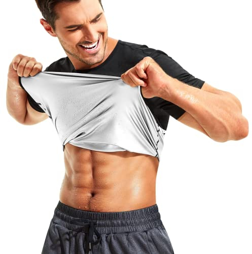 Junlan Schwitzanzug Herren Sauna Weste Body Shaper Fitness Thermo Workout Tank Top Hot Polymer Sauna Shirt Herren Schwitzgürtel Zum Abnehmen (schwarz, 2XL)