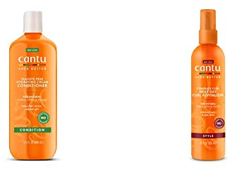 Cantu 2er Set – Feuchtigkeitsspendende Spülung mit Sheabutter (1x400ml) - Sheabutter Next Day Revitalisierungsspray (1x355 ml) - sulfatfrei - 2er Pack