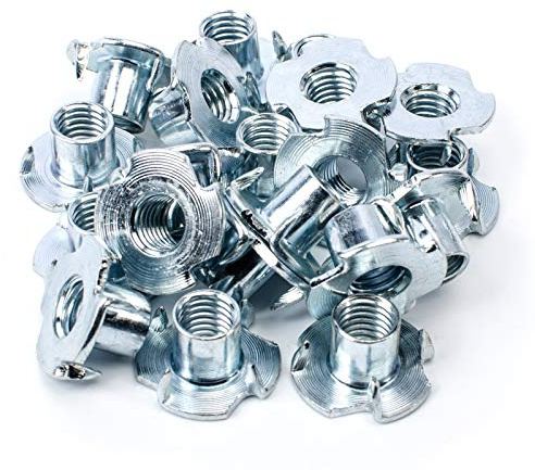 20 Pack M10 X 12mm T Nut 4 Prong Tee Blind Nuts Threaded Insert Clean | Threads No Rust Carbon Steel Zinc Plated for Wood Rock Climbing Wall Holds Plywood Furniture Particle Board CNC Router
