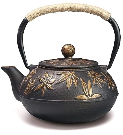 Webao Teiera in Ghisa con Infusore, 800ml Giapponese Bollitore Tetsubin per Preparare Ottimo Te, Foglia d'acero d'oro