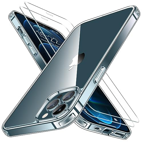 Niphabe Klar Hülle Kompatibel mit iPhone 12 Pro Max mit 2 Stück Panzerfolie, Nie Vergilbung Hard PC Durchsichtig Hülle Kratzresistente Rückseite Stoßfest Schutzhülle TPU Bumper Case 6,7''(Klar)