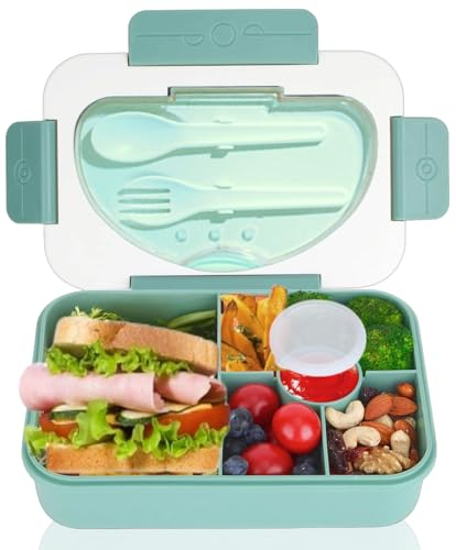 RUHMEX Brotdose Kinder mit Fächern 1350ML,Lunchbox Kinder Bento Box Auslaufsicher mit 5 Fächern Besteckset, Frühstücksbox für Mädchen Jungen Kindergarten, Brotdose für Erwachsene (Grün)