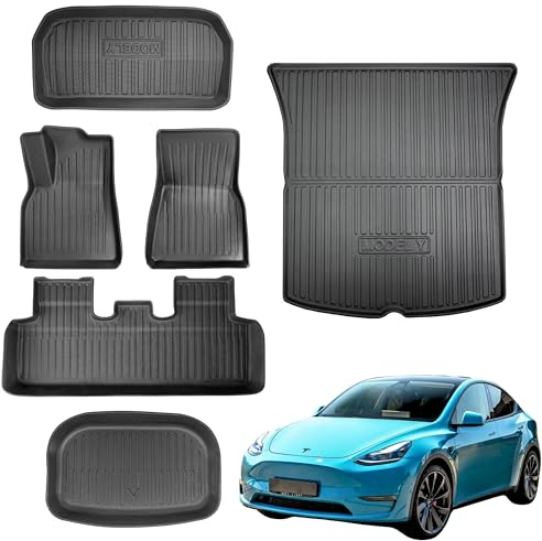 TLECTRIC Allwettermatten Set für Tesla Model Y (2022–2024) – 6-teilig Fußmatten vorne & hinten, Kofferraum- und Kabelfachmatten – Wasserdicht & Passgenau