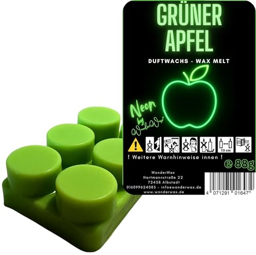 WonderWax® Neon Duftriegel 6 x Duftwachs Kreise Grüner Apfel | Farbe: Neon | Wachsmelt Raumduft für Duftlampen Soja Wachs Melts Duftmelt Aroma Wellnes Kerzen Wärmer Wax Tarts Duftöl