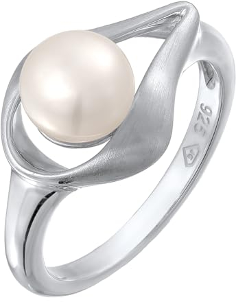Damen Ring Perlenring mit Süßwasser Perle weiß (4 mm) handgearbeitet aus 925 Sterling Silber Silberring Schmuck für Frauen Größe: 58