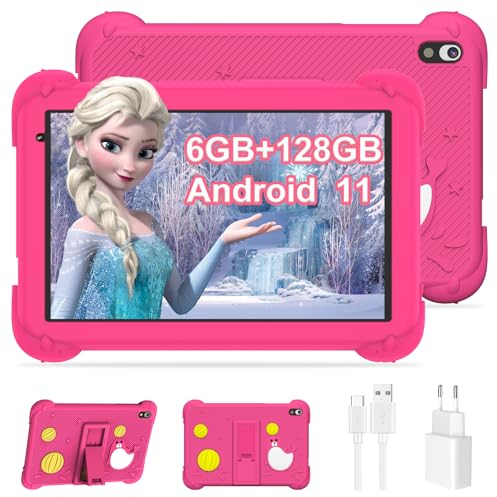 YUMBOT Tablet per Bambini 8 Pollici,Tablet Android 11 Wifi Bluetooth,6GB RAM 128GB ROM 1280x800 HD,Controllo Parentale Giochi Educativi Doppia Fotocamera Tablet Bambini 3 6 8 10 anni con Custodia,Rosa