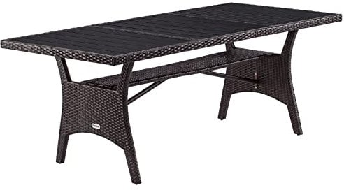 Casaria® Polyrattan Gartentisch 190x90x74cm mit Ablage WPC-Tischplatte Höhenverstellbar Holzoptik Wetterfest Garten Terrasse Esstisch Gartenmöbel Braun