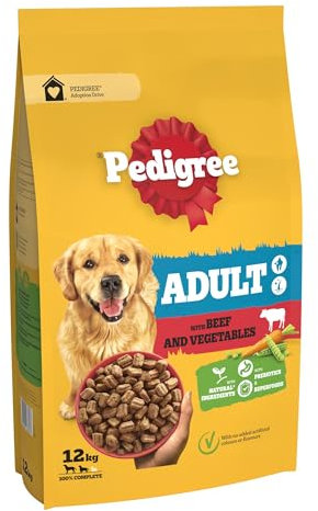 Pedigree (R) Pedigree für ausgewachsene Hunde, komplettes Trockenrind und Gemüse, 12 kg