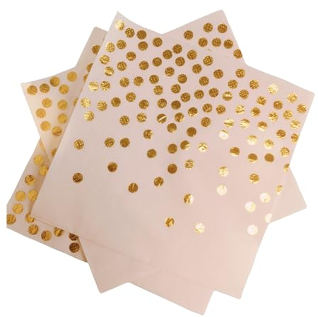 CEILIWEN Party - Lot de 100 Serviettes en Papier à Paillettes 33 x 33 cm - Cocktail, Mariage - Rose et Doré