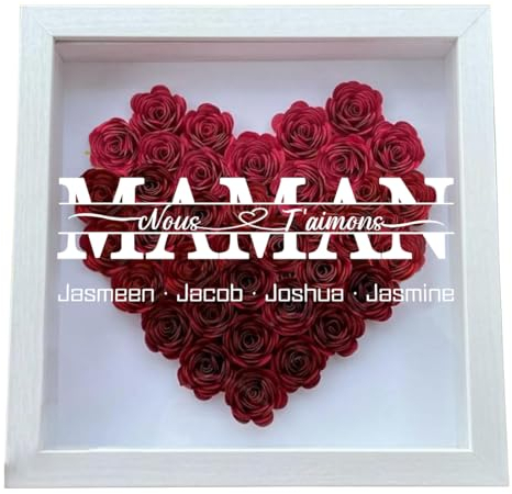 Ozinna Personalisierte Geschenke für Mama Oma,Herz Ewige Rose Blumen Bilderrahmen mit Namen Schattenbox,Personalisiert Rosenrahmen Shadow Box,Muttertagsgeschenke Geburtstagsgeschenk für Mama,Oma