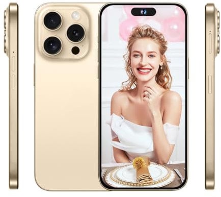 QIMHAI Entsperrt Android Telefon I15 ProMax Real4G Android 11 Handy 4GB+64GB Handys 6.7 HD Bildschirm Kamera 5000 mAh Lange Batterie Dual SIM Smart Phone (Gold)