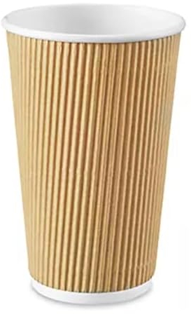 Zuvo Coffee Cups 16 OZ - NO Lids - 100 Disposable Brown Ripple Coffee Cups - Ideal for Takeaways