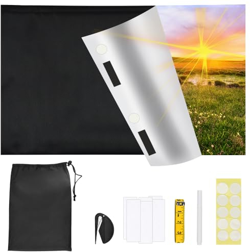 LPAMABA Fenster Verdunkelung 200x145cm Sonnenschutz Dachfenster Rollo Verdunkelungsrollo Verdunklungsstoff Hitzeschutz Außen mit Lineal & Schere & Markierstift & 20 Stück Klettverschluss