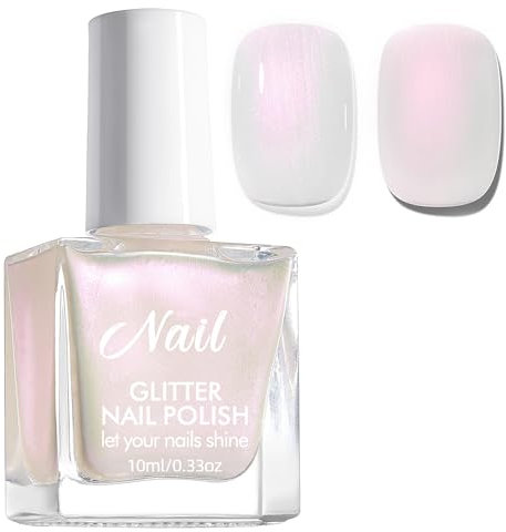 White Pearl Pearlescent Nail Varnish - Shimmer Quick Dry Translucent Breathable Nail Polish - No Chip Long Lasting for Nail Art Home