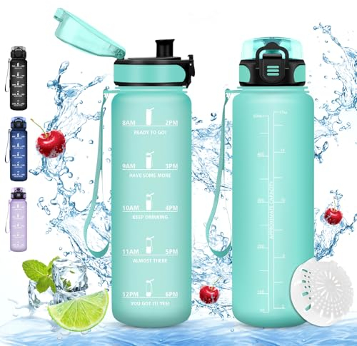 Gourde Sport, 500ml, Sans BPA, Étanche & Réutilisable, Bouteille d'Eau avec Marqueur de Temps et Filtre, Convient Pour Enfant & Adulte, Sport, Yoga, Camping, Gym