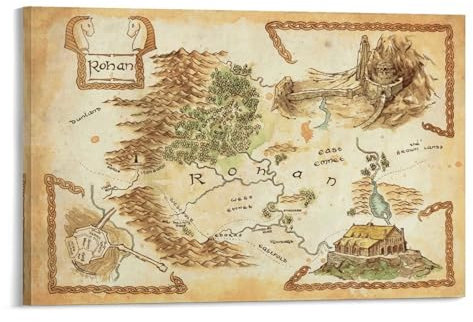 Generisch - Mittelerd-Karte vom Herr der Ringe Poster, 40 x 60 cm, Fantasy, Leinwand, Poster