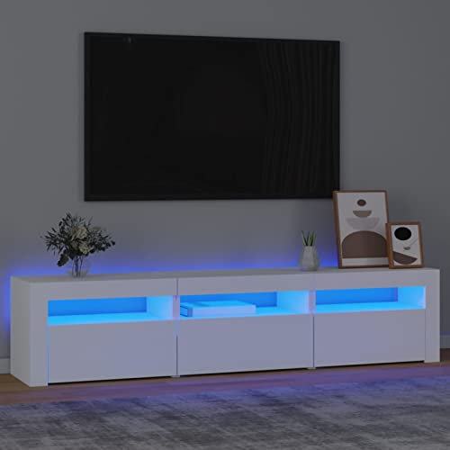 IKAYAA Mueble para TV de 180 cm Con Iluminación LED, Armario Bajo, Mueble de Salón, Aparador TV, Diseño Moderno, Elegante, Blanco, 180 x 35 x 40 cm