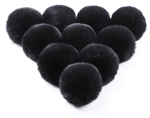 GreatRise 20 Stück Kunstfell Pompon Bommel für Mütze Künstlicher Kaninchenfell Fellbommel Künstliche Plüschbälle Pompom für Schuhe Schals Basteln Tasche Schlüsselanhänger Schwarz 6cm