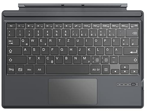 MoKo Touchpad Tastatur für Microsoft Surface Pro 7+/7/6/5/4/3, QWERTZ Layout Kabellose Bluetooth Typ Cover Tastatur mit Integriertem Wiederaufladbaren Akku Bluetooth Keyboard, Grau