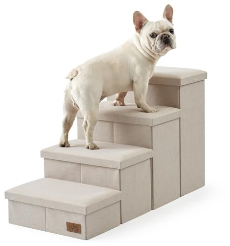 COZY KISS Hundetreppe für Kleine Hunde mit Stauraum, Breite Haustiertreppe Faltbare für Bett und Couch, Hunderampe mit Rutschfestem Boden, Lecksichere (Beige, 43x97x56cm, 4)