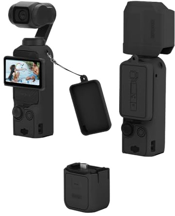 Étui de protection en silicone pour DJI OSMO POCKET 3, étui en cuir souple, protection complète, housse d'objectif d'appareil photo, accessoires de protection (style A, noir)