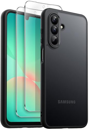 JETech 3 in 1 Matte Case for Samsung Galaxy A26 5G with 2-Pack Tempered Glass Screen Protector, Translucent Frosted Shockproof Phone Cover with Camera Protection (Black)