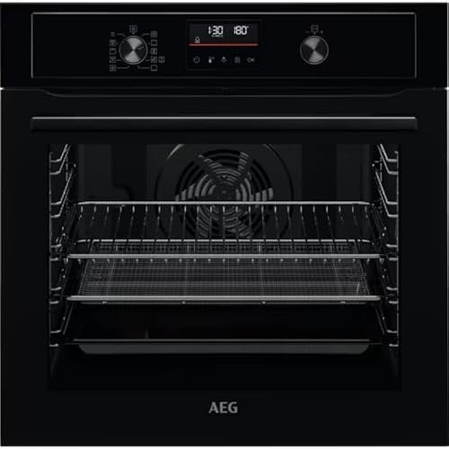 AEG 3000 Series Integrated Oven with AirFry BEX535A61B, 72L, Fast Heat Up, Multilevel Cooking, Turbo Grill, Fan Controlled Defrosting, Aqua Cleaning, LED Light, Built-In 590x560x550mm, Class A+, Black