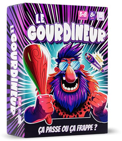 ZENAGAME Le Gourdineur Jeu de société - Jeu d'ambiance - Famille - 3 à 8 Joueurs - Dès 8 Ans - avec Gourdin Gonflable, Ardoises et Cartes.