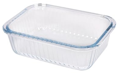 Argon Tableware Optical Rectangular Glass Cake Dish - 17cm x 12.5cm - 1x Small Deep Pie Brownie Cheesecake Bread Sponge Oven Baking Tin Tray Pan | Microwave Safe, Freezer Safe