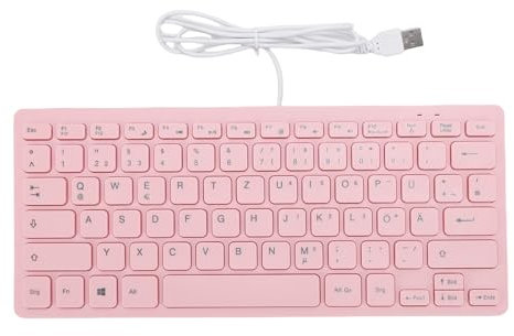 Plyisty Teclado de Computadora con Cable, 78 Teclas Compact Silent USB Teclado Plano, Diseño Alemán o Inglés, para la Computadora Portátil de PC, Rosa (Alemana Qwertz)