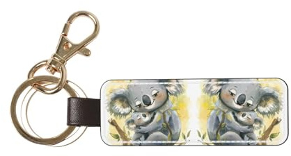 DUWAA Porte-clés en cuir PU imprimé maman et bébé mignon koala pour homme et femme, porte-clés en cuir élégant, porte-clés de voiture universel