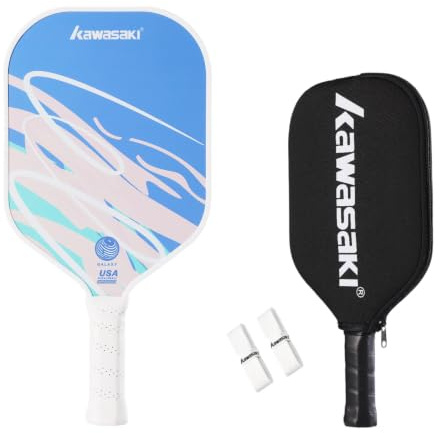 Pickleball - Pala de pádel Kawasaki con superficie de fibra de vidrio ultraligera, núcleo de polímero de 15 mm, para principiantes y jugadores recreativos, serie Galaxy azul y rosa