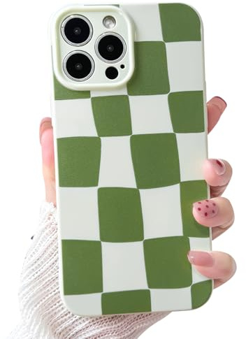 NITITOP for iPhone 13 Pro Case Cute Checkerboard Pattern, Green | for Women Girls, Aesthetic Checkered Blocks Design, Soft TPU Shockproof Cover,Full Cameral Protection, Trendy Slim