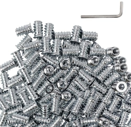 Shwdsy 100 Pièces Insert Fileté Bois M5 x 15 mm, Insert Bois m5 en Acier au Carbone Galvanisé, Structure Filetée Intérieure et Extérieure, pour Meubles, Panneaux et Contreplaqué